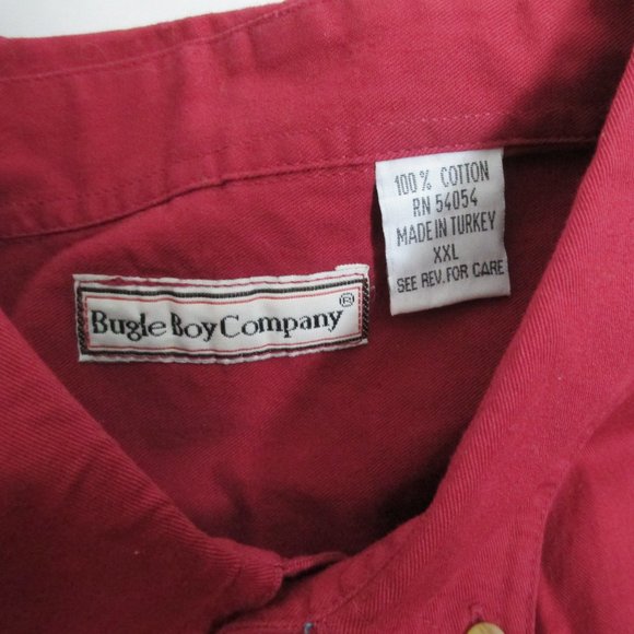 Bugle Boy Company Men's Red Buuton Down Short Sleeve Shirt - Picture 2 of 3